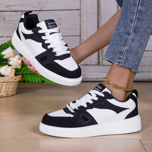 Unisex White & Black Skateboarding Sneakers – Lightweight PU Sports Running Shoes for Outdoor Hard Court Use, Breathable Casual Footwear Size 36–46