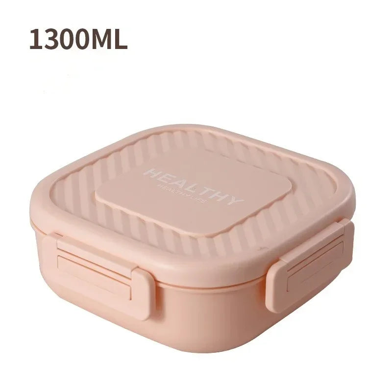 1300ml Portable Lunch Box with Tableware – Microwaveable Square Bento Box for School, Office, or Picnic