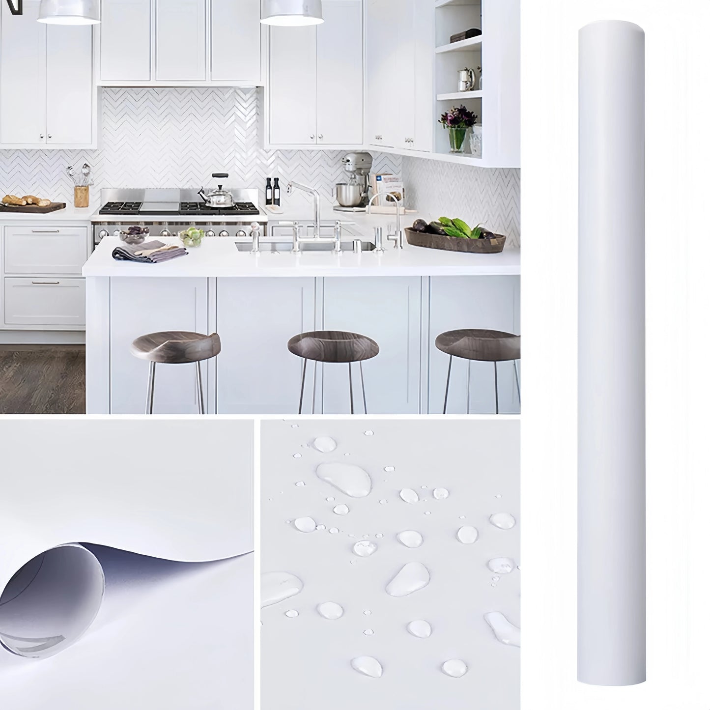 White Waterproof Self-Adhesive PVC Wallpaper – High-Temperature Resistant Wall Sticker for Home Kitchen Decor