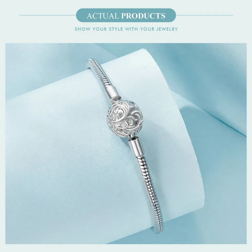Sterling Silver Snake Chain Charm Bracelet with Retro Clasp – Adjustable 17–19cm Gift for Women