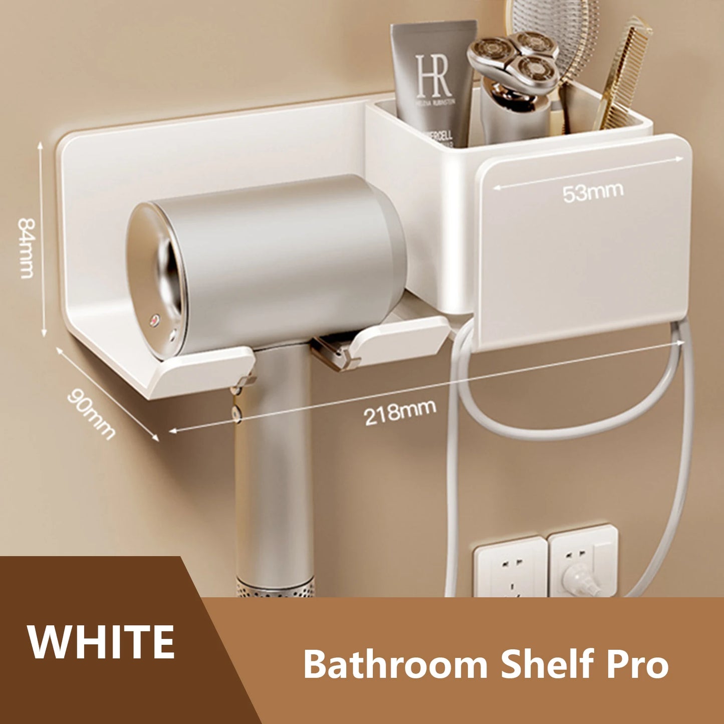 Wall Mounted Hair Dryer Organizer – Dual-Tier Bathroom Shelf