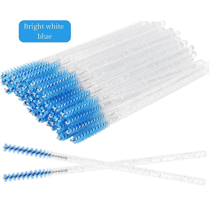 50-Piece Disposable Eyelash Mascara Brushes – Crystal Diamond Handle Spoolies for Lash Extension & Eyebrow Grooming