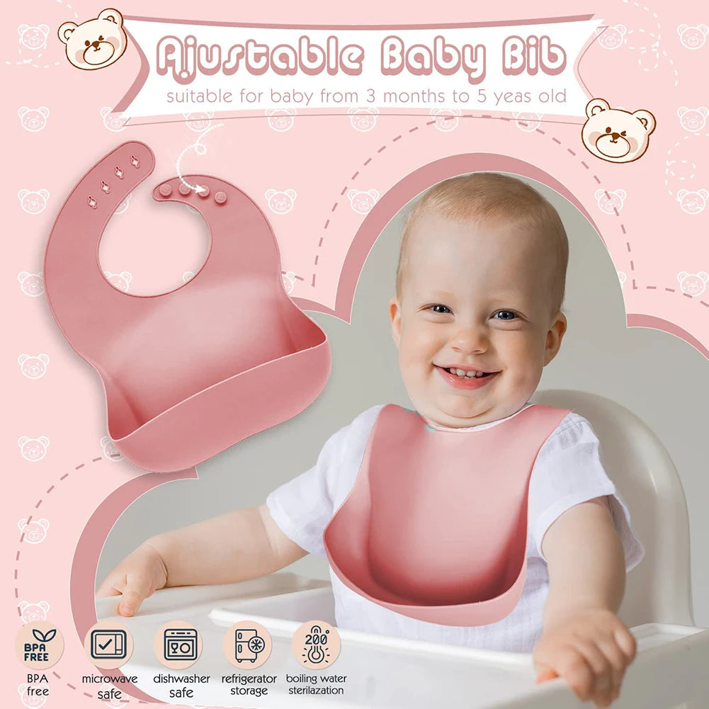 Children's Silicone Tableware Set – 6/8-Piece Baby Feeding Kit with Suction Bowl, Fork, Spoon, Bib, Straw & Cup
