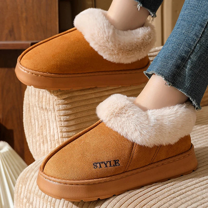 Women's Anti-Slip Faux Suede Snow Boots – Thick Plush Winter Platform Slip-On Shoes