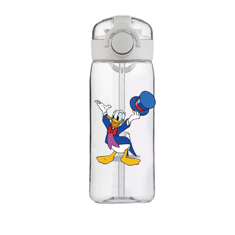 400ml Cartoon Straw Water Cup for Kids – Drop-Resistant Portable Drinking Bottle with Lid and Handle, Donald Duck Design for School or Gifts