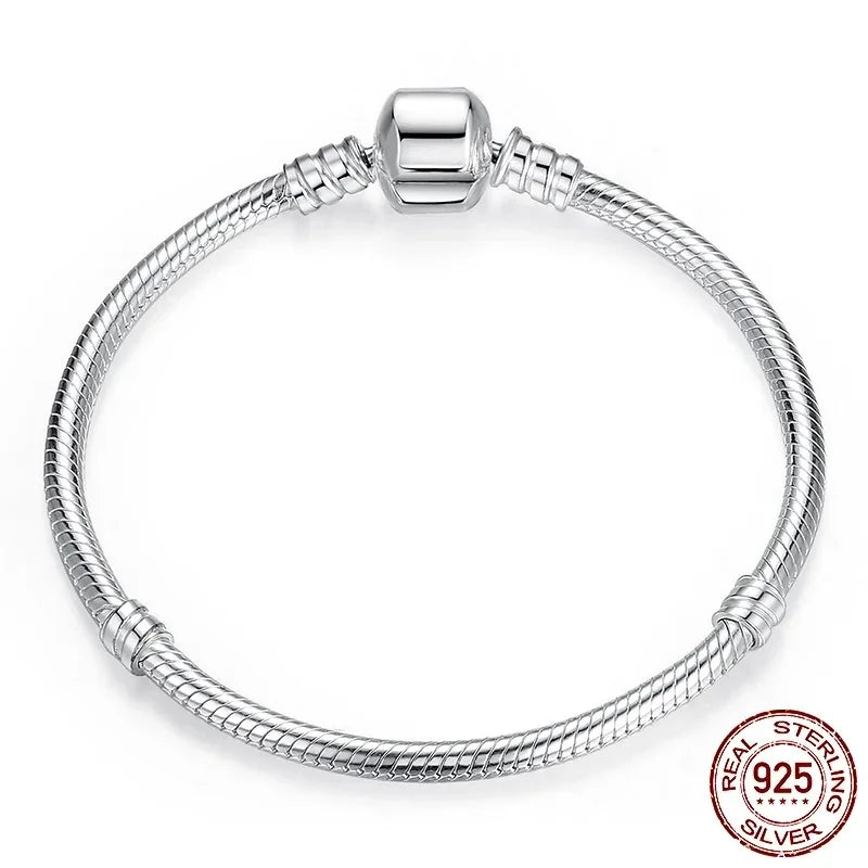 100% Authentic 925 Sterling Silver 3MM Snake Chain Bangle Bracelet for Women – Adjustable 16–23CM Luxury Jewelry