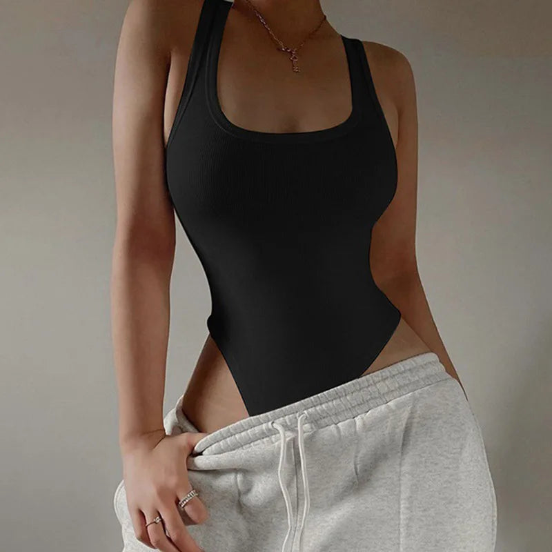 Sleeveless Knit Bodysuit – Off-Shoulder Halter Neck Bodycon Top for Women, Summer Clubwear