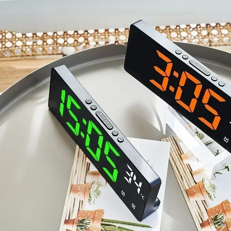 Voice Control LED Digital Alarm Clock – Dual Alarm, Temperature Display, Snooze & Night Mode Desk Clock
