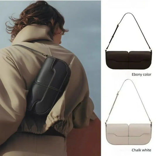 Women's Smooth Cowhide Leather Tote Shoulder Bag – Elegant Underarm Baguette Purse