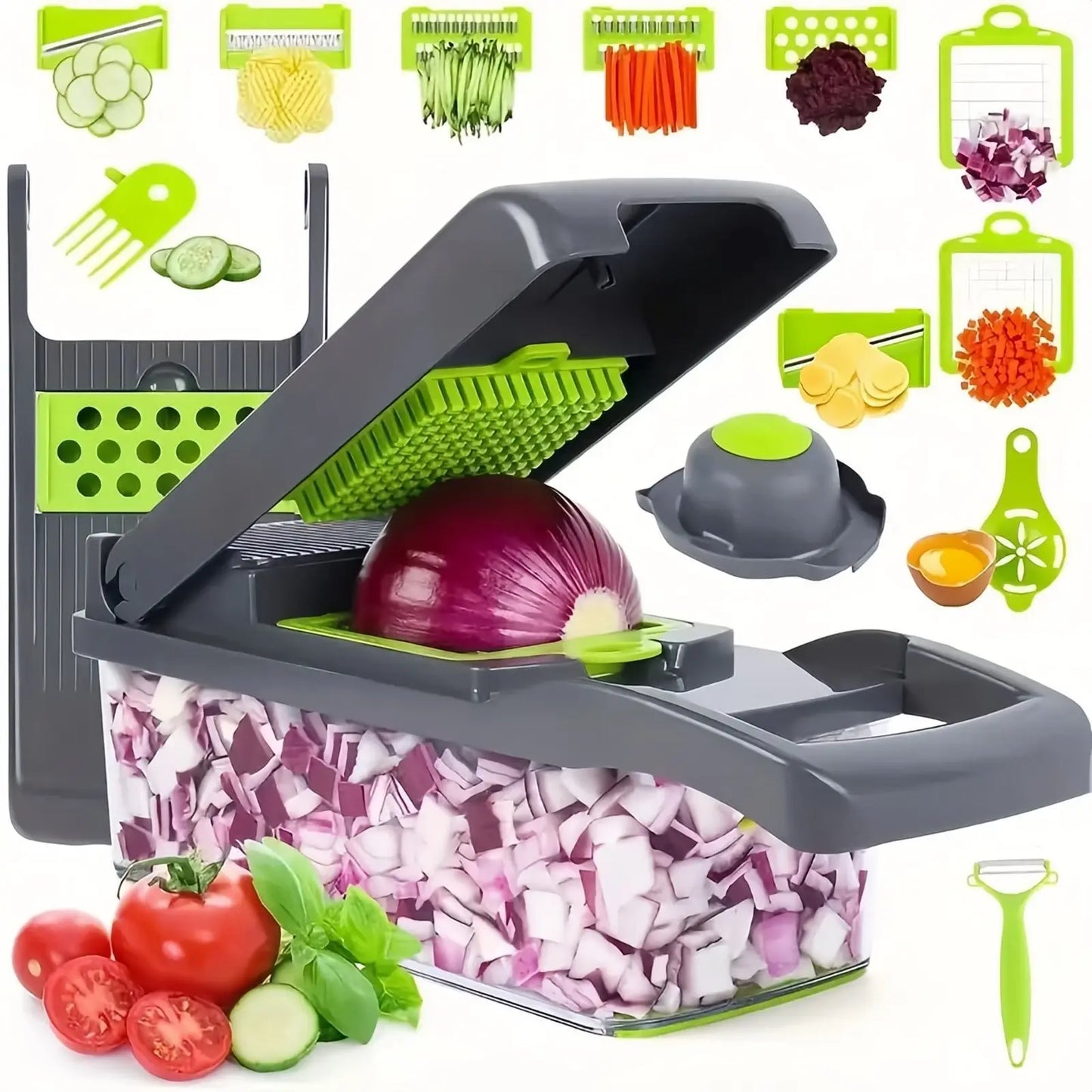 14/16-in-1 Multifunctional Vegetable Chopper and Slicer – Food Dicer, Grater, Cutter with Handle for Easy Prep, Kitchen Tool Set