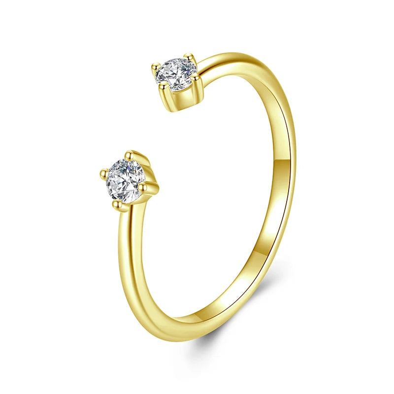 Adjustable Moissanite Open Ring – 925 Sterling Silver White Gold Plated Engagement Band for Women