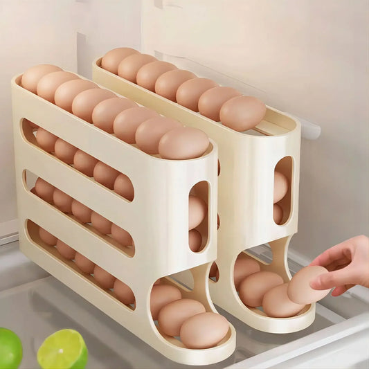 2–4-Layer Sliding Egg Storage Box – Ladder Style Refrigerator Organizer with Automatic Rolling Design