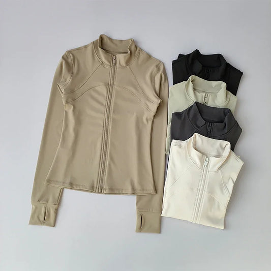 Women's High-End Yoga Sports Jacket – Long Sleeve, Windproof Training Top with Standing Collar