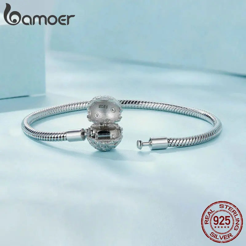 Sterling Silver Snake Chain Charm Bracelet with Retro Clasp – Adjustable 17–19cm Gift for Women