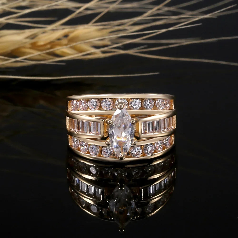 18K Multi-Tone Gold Oval Diamond Ring for Women – 1 Carat Natural VVS2 Diamond with Side Stones, Elegant Wedding and Anniversary Jewelry