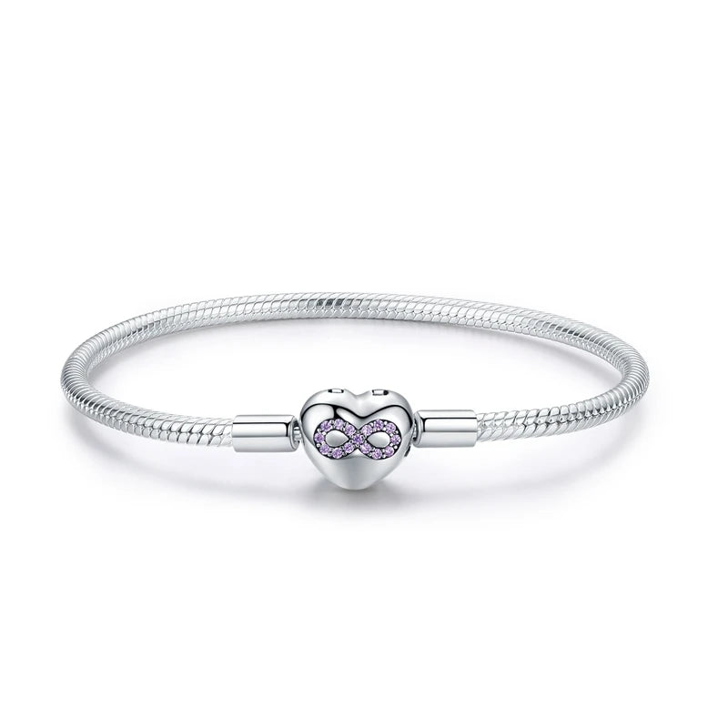 925 Sterling Silver Rose Buckle Snake Chain Bracelet with Zircon – DIY Charm Bracelet for Women