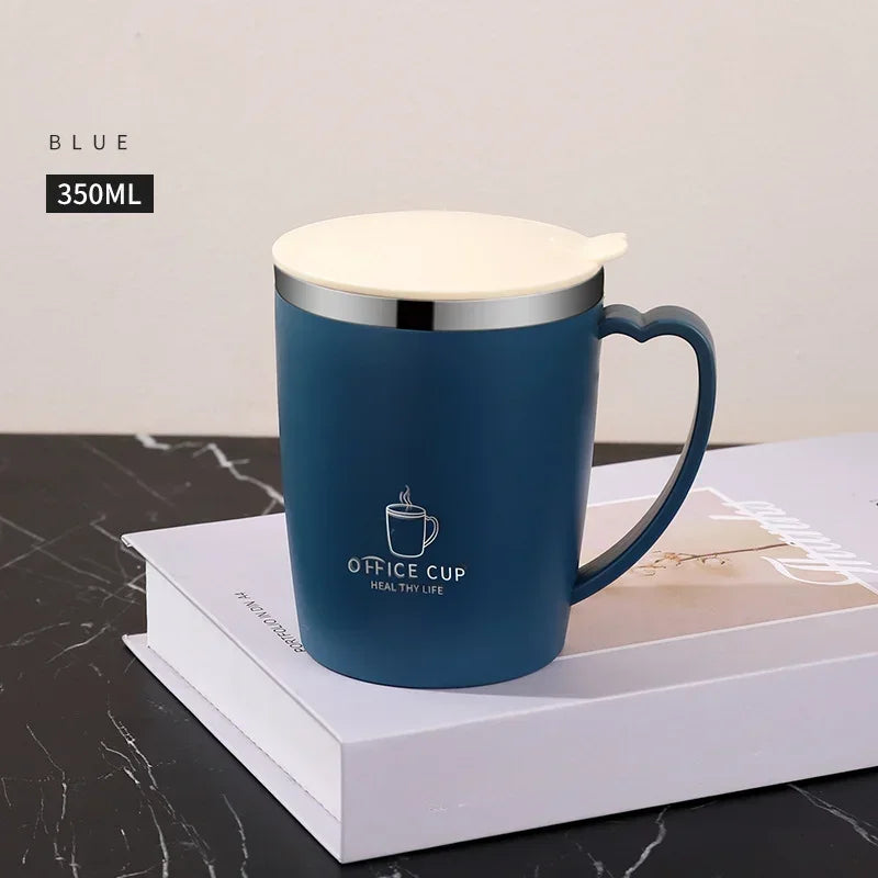 350ml Double-Walled Stainless Steel Vacuum Mug – Portable Insulated Coffee Cup with Handle and Lid for Outdoor Travel