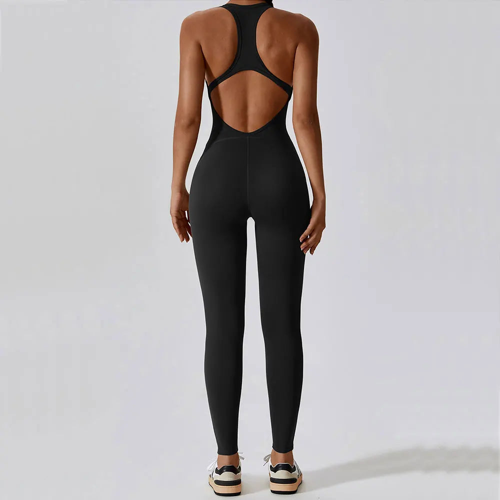 Women's Sleeveless Yoga Jumpsuit – Full-Length Push-Up Activewear for Fitness, Pilates & Gym