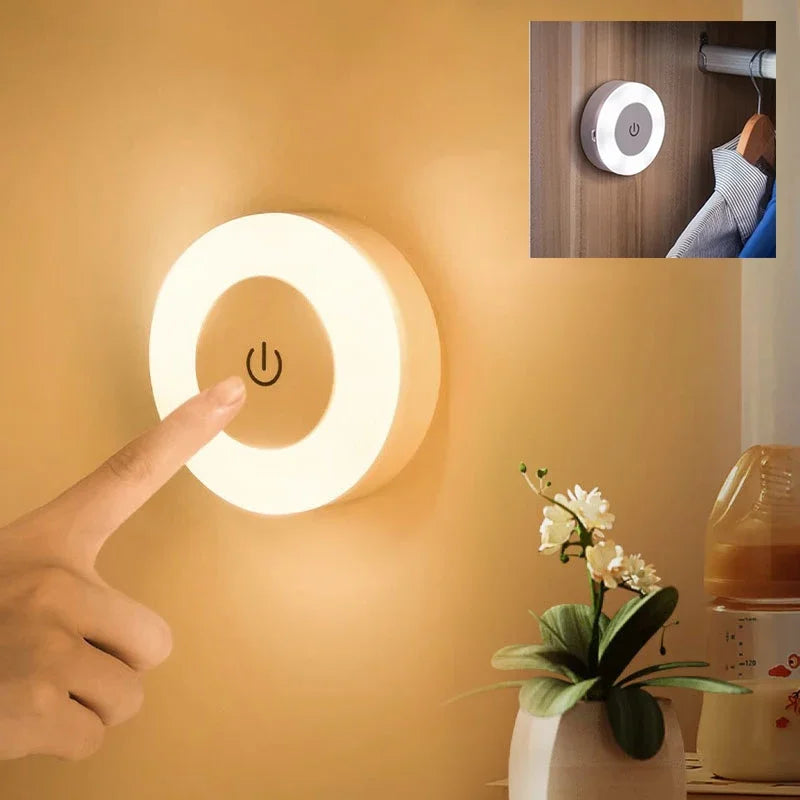 USB Rechargeable LED Night Light – Portable Touch-Control Atmosphere Lamp for Bedroom, Living Room, Closet & Reading – White/Yellow Light Options
