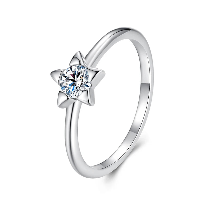 Star-Shaped Moissanite Ring – 0.3 Carat D Color VVS1 Stone on 925 Sterling Silver Pave Band for Women