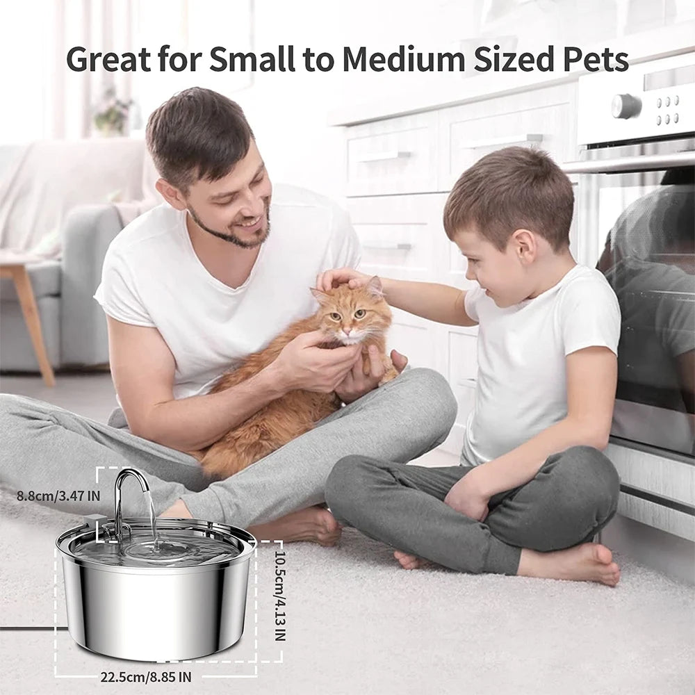 3L Stainless Steel Pet Water Fountain – USB Quiet Smart Automatic Drinking Bowl with Dual Filter for Cats & Dogs