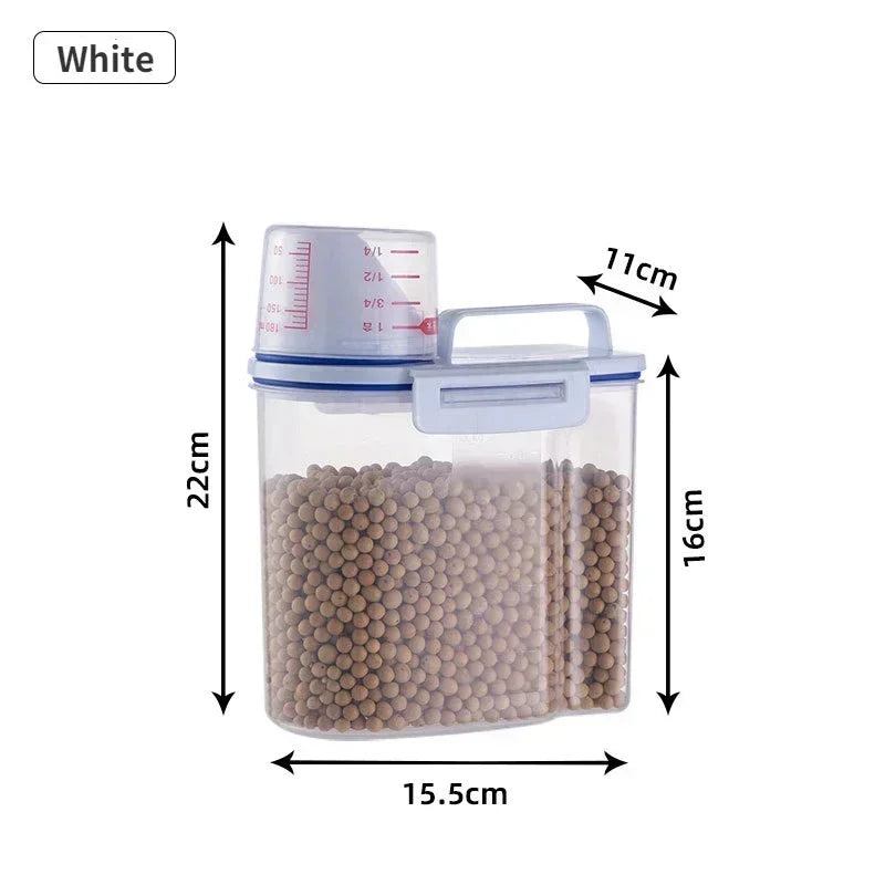 1.5kg / 2kg Food Storage Bucket with Scale Cup – Portable Moistureproof Kitchen Container for Dry Goods