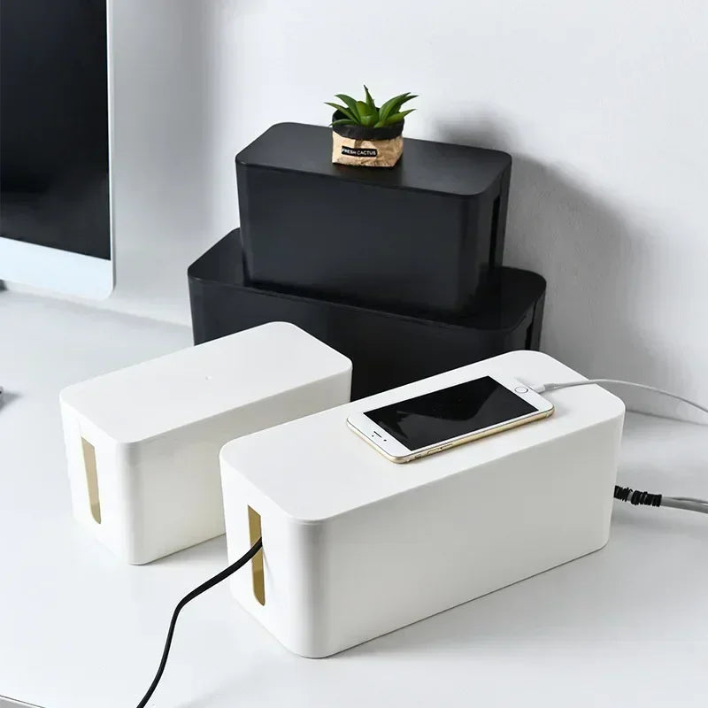 Cable Storage Organizer Box – Covered Wire Management Case for Power Strips, Chargers & Network Cables