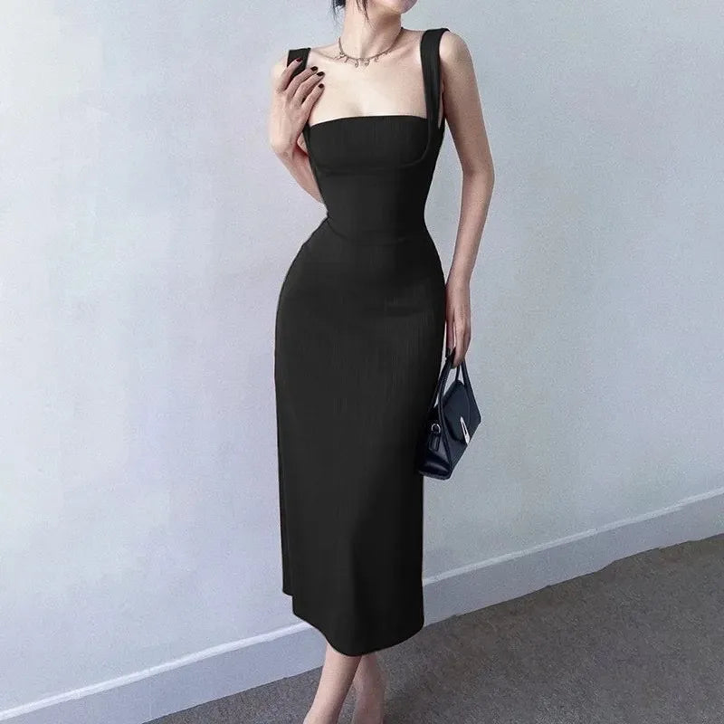 Vintage Strapless Slim Fit Long Dress – Elegant Sleeveless Backless Summer Party Gown