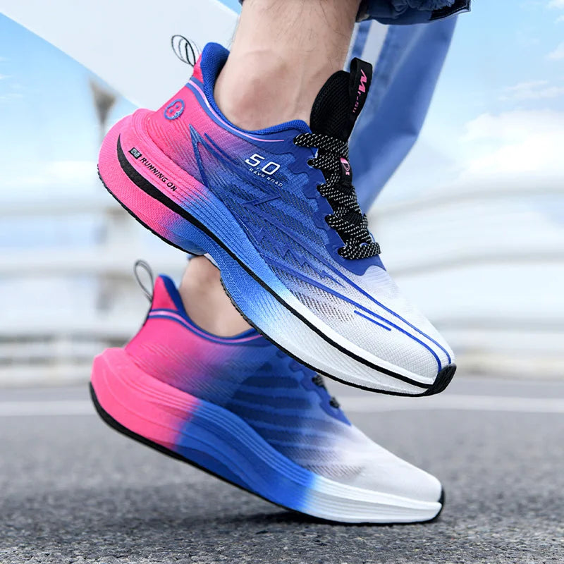 Unisex Carbon Plate Running Shoes – Lightweight Mesh Lace-Up Sneakers with Soft Cushion & Shock Absorption, Anti-Slip Training Shoes for Summer