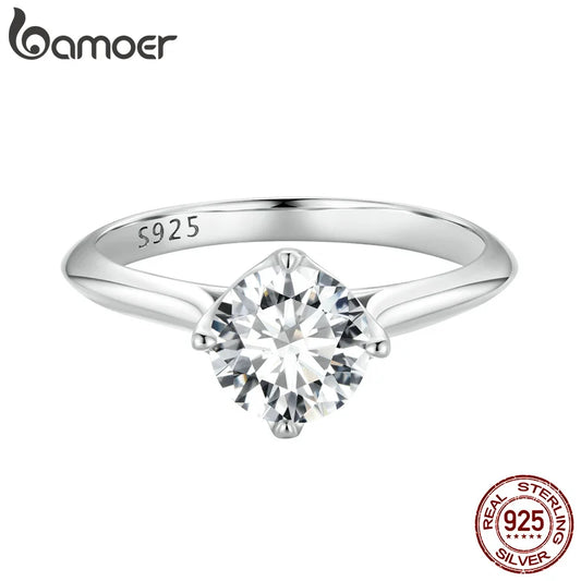 1.0CT D Color Moissanite Engagement Ring – Round Cut VVS1 Stone in 925 Sterling Silver Prong Setting