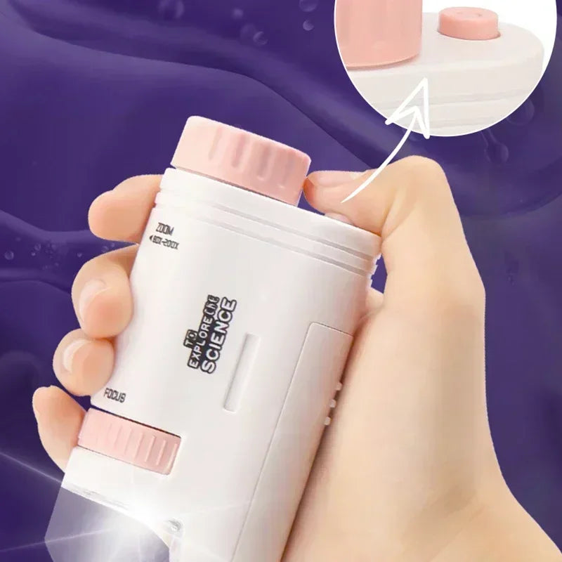 60–200X Pocket Microscope for Kids – Handheld Mini Microscope with LED Light, High-Definition Science Toy for Outdoor Exploration