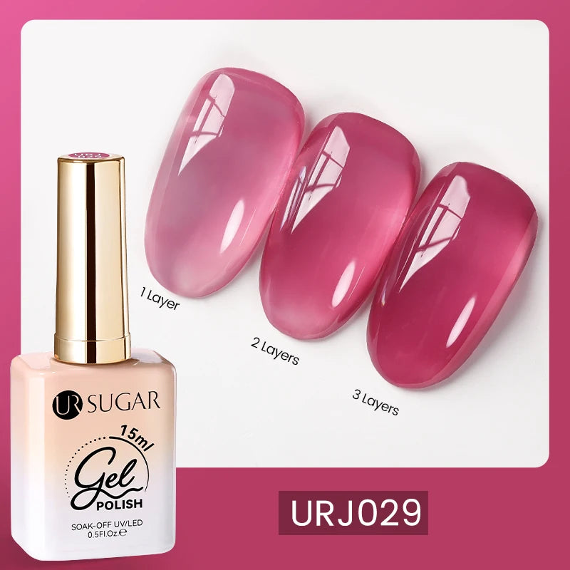 UR SUGAR 15ml Blood Red Jelly Gel Polish – Translucent Crystal Nude Gel for Fall & Winter UV/LED Manicure