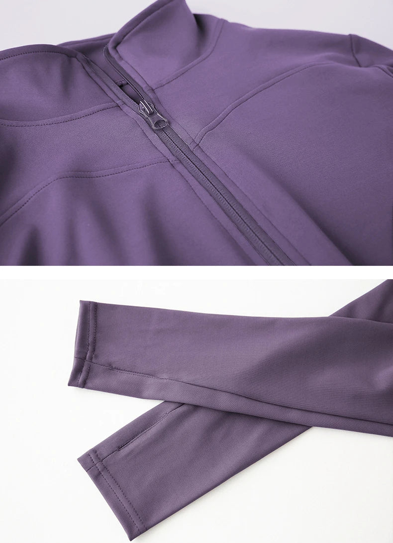 Women's Long Sleeve Sports Jacket – Zip-Up Warm Fitness Top for Yoga, Running, and Cycling