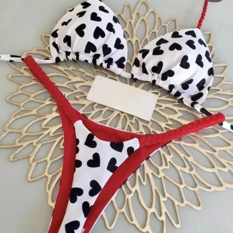 Women’s Lace-Up Bikini Set – Solid Color Two-Piece Split Swimsuit with Wire-Free Support and Removable Pads, Sexy Beach Style