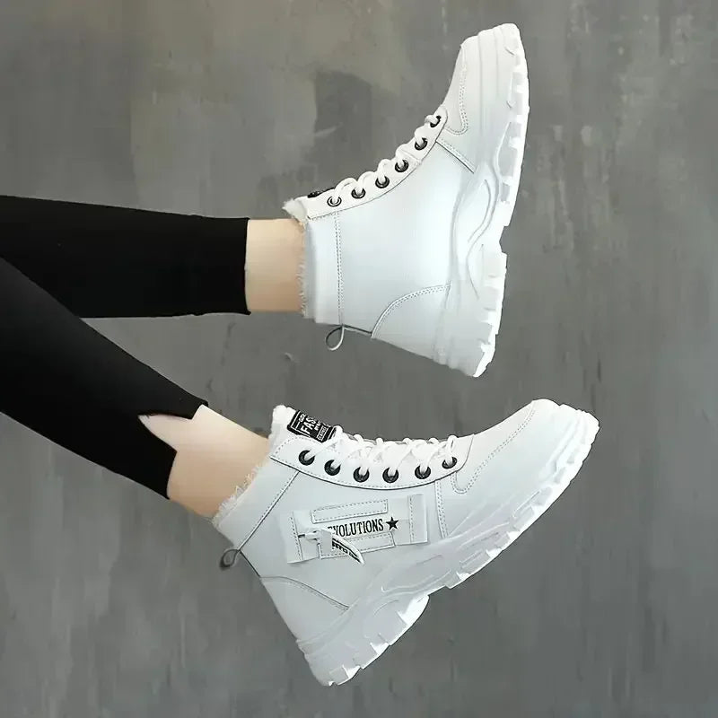 Women's Knee-High Winter Snow Boots – Warm Flannel Lining, Lace-Up Platform Sneakers with Wedge Heel
