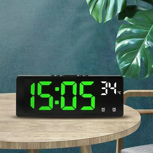 Voice Control LED Digital Alarm Clock – Dual Alarm, Temperature Display, Snooze & Night Mode Desk Clock