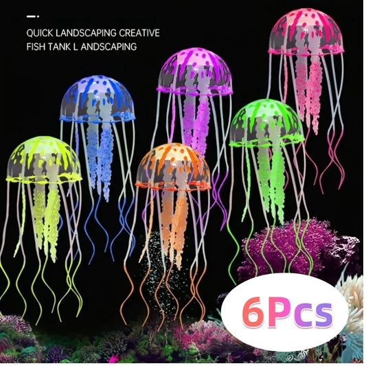 Artificial Glowing Jellyfish Aquarium Ornament – Soft Silicone Floating Decoration for Fish Tanks – Luminous Underwater Décor for Fresh or Salt Water