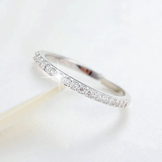 925 Sterling Silver Single Row Zircon Ring – Elegant Round-Cut Cocktail Ring for Women