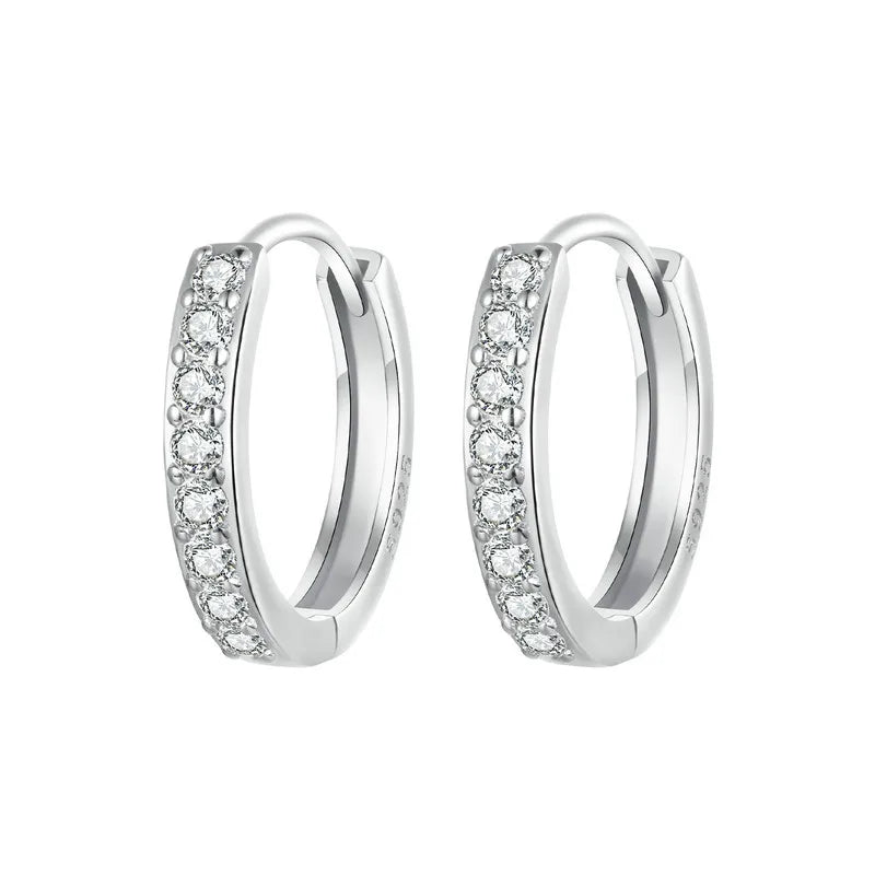 Classic CZ Huggie Hoop Earrings in 925 Sterling Silver – White Gold Plated Ear Cuffs for Women