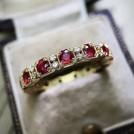 Vintage Square Ruby and Diamond Ring – 925 Sterling Silver Cocktail Ring for Women