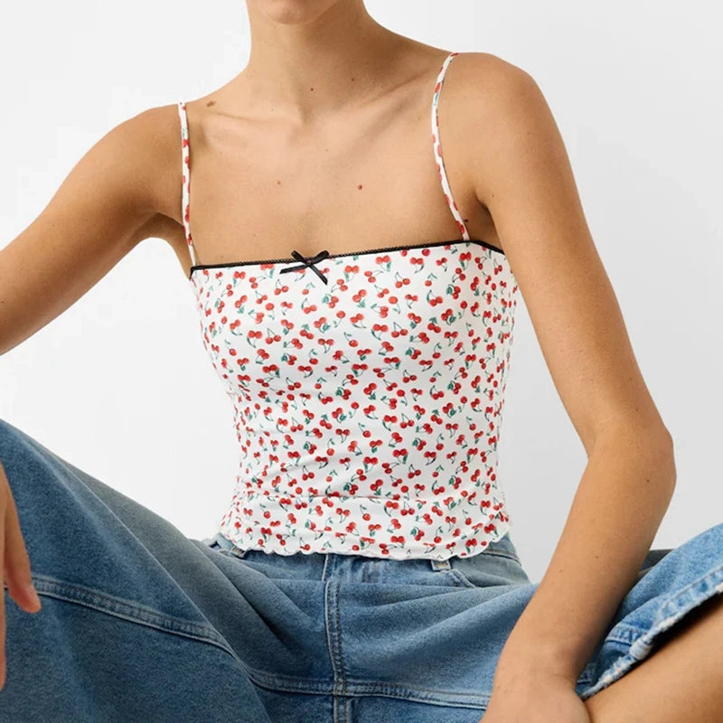 Women's Vintage Leopard Print Backless Crop Top – Slim Fit Spaghetti Strap Camisole with Bow Detail for Summer Y2K Style