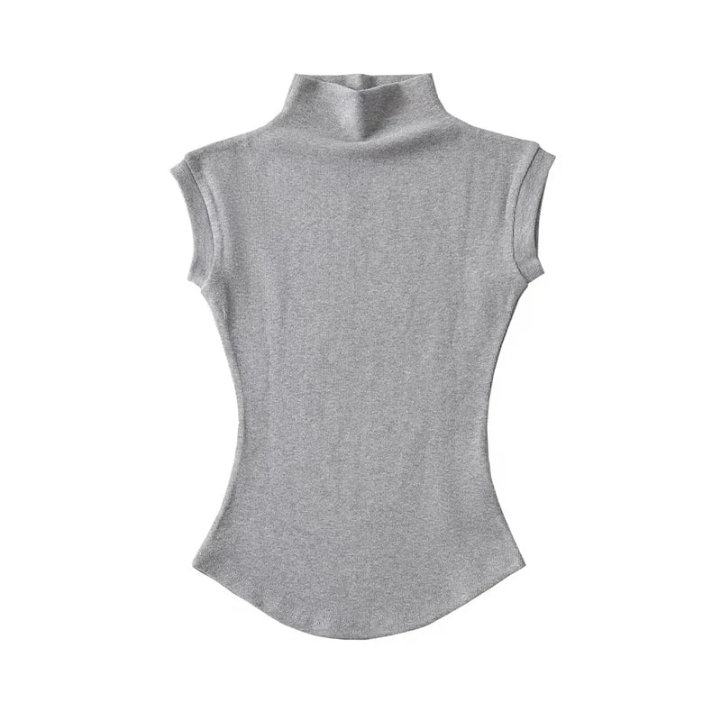 Women's Sleeveless Slim Fit Turtleneck Top – a Summer Knit Pullover Tee for Casual Streetwear