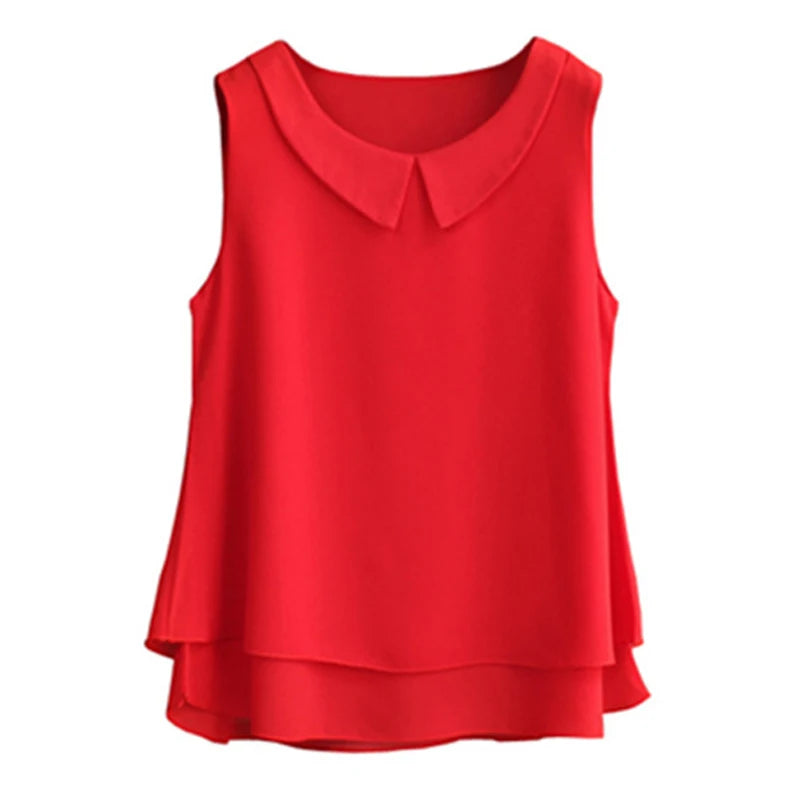 Sleeveless Chiffon Blouse with Peter Pan Collar – Oversized Summer Top for Women
