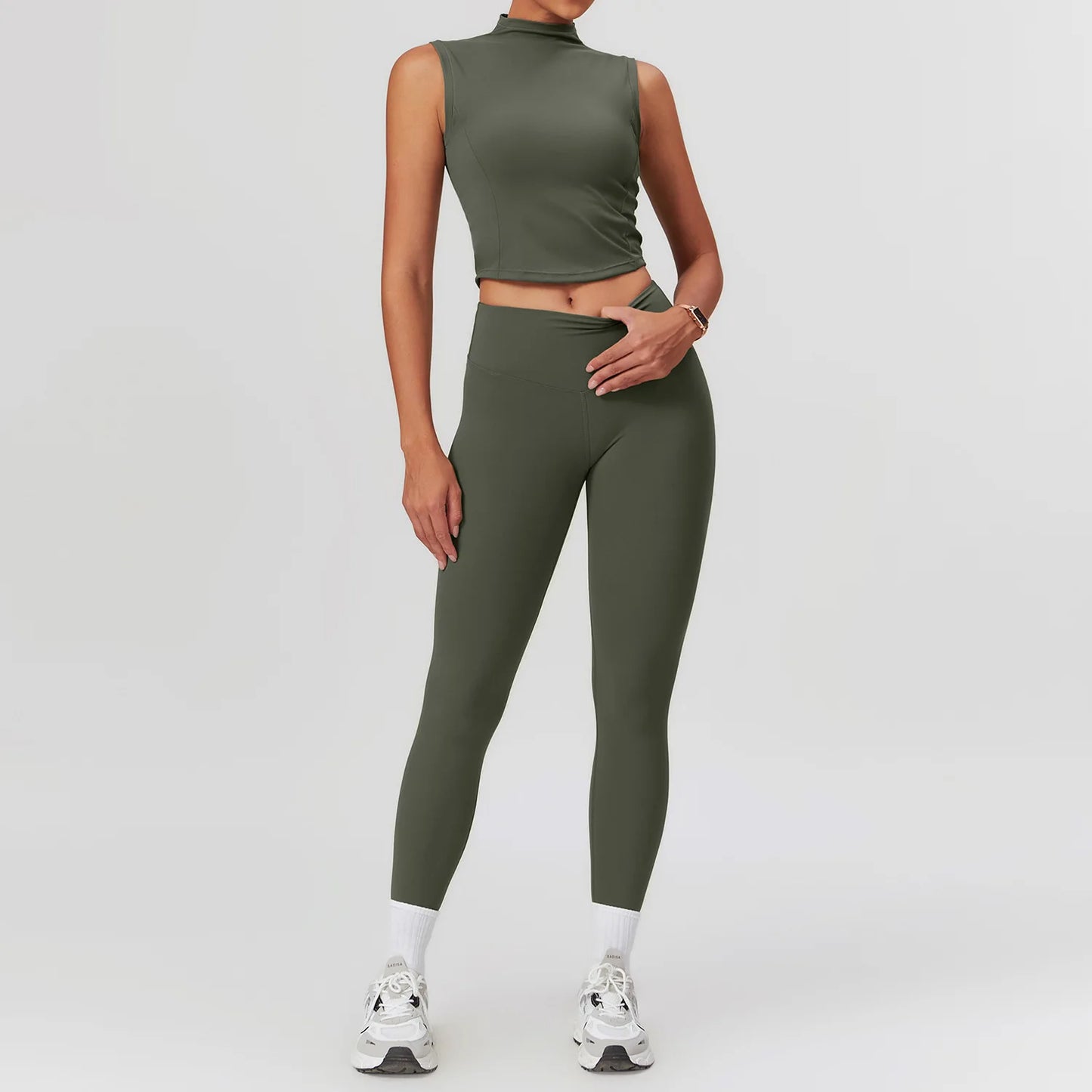2PCS Women's Yoga Skirt Workout Set – Crop Top & High-Waist Leggings Fitness Sportswear for Gym & Active Training