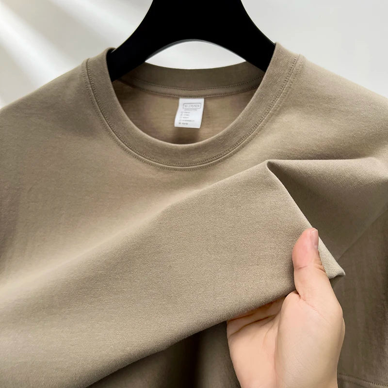 100% Cotton Men's Summer T-Shirt – Casual Loose Fit Round Neck Solid Color Tee (Plus Sizes Available)