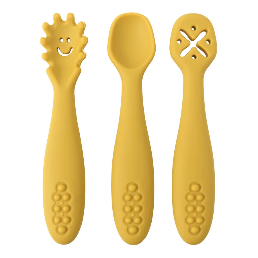 3PCS Baby Silicone Feeding Spoon Set – Safe Learning Utensils for Toddlers and Newborns