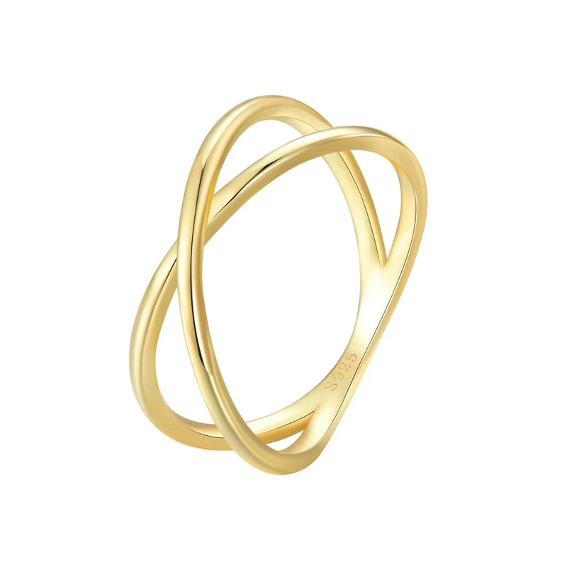 14K Gold Plated X Cross Ring for Women – Minimalist 925 Sterling Silver Promise Jewelry