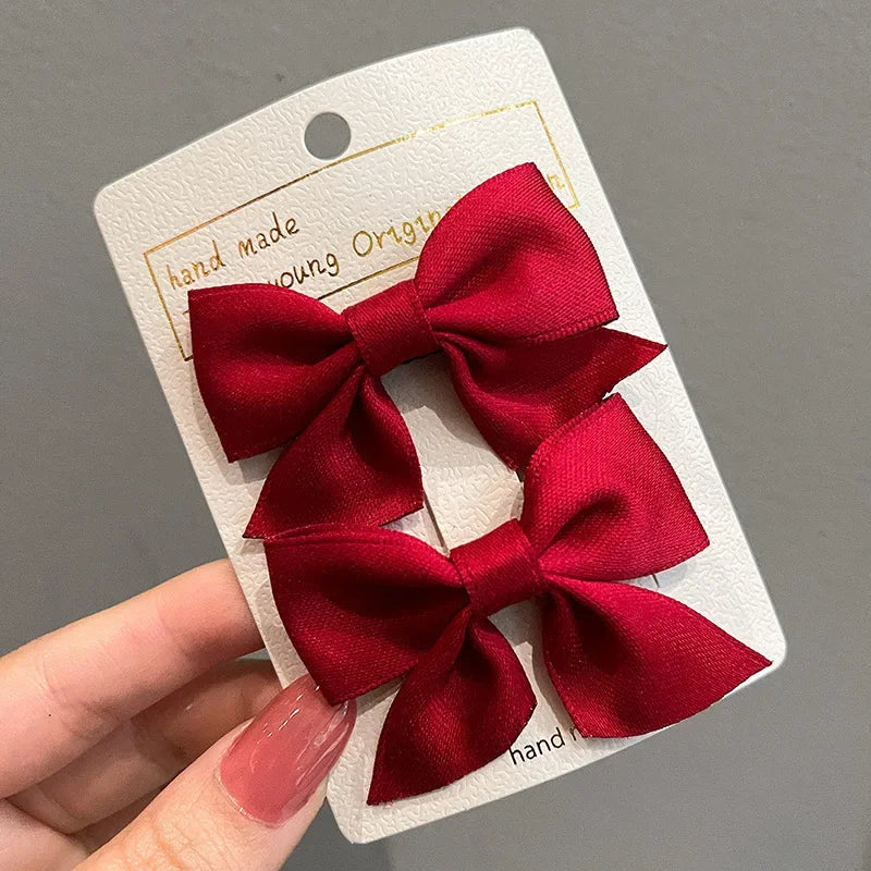 2Pcs Satin/Mesh Bow Hairpins for Dogs – Cute Fabric Hair Clips for Teddy, Poodle, and Small Pet Grooming Accessories