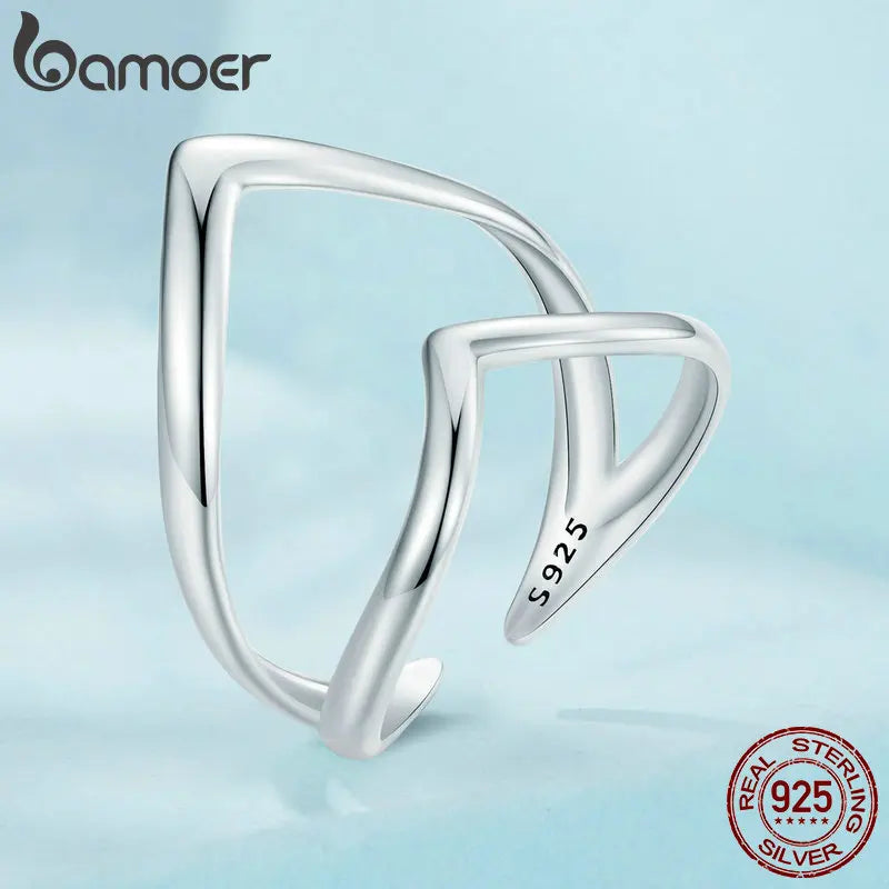 Adjustable V-Shaped Double Layer Ring in 925 Sterling Silver – Trendy Punk-Inspired Cocktail Ring for Women
