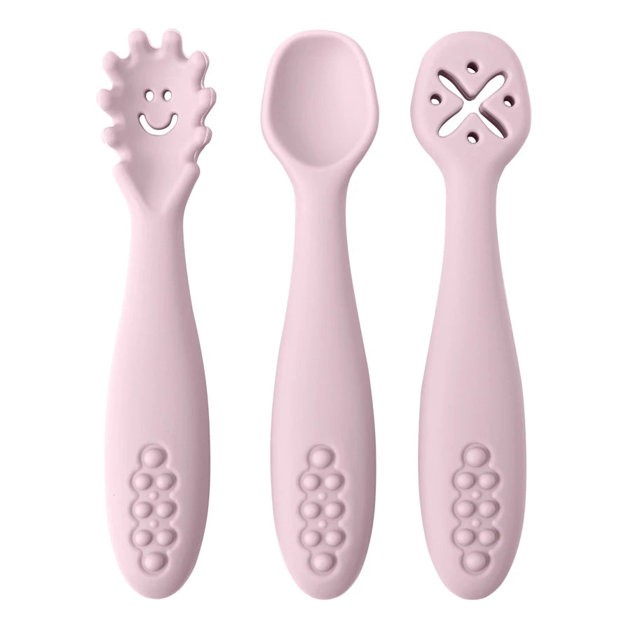 3PCS Baby Silicone Feeding Spoon Set – Safe Learning Utensils for Toddlers and Newborns